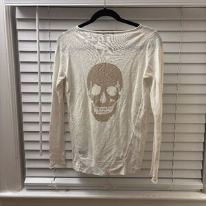 Women's 100% Linen Skull Cashmere White Sweater Size XS
